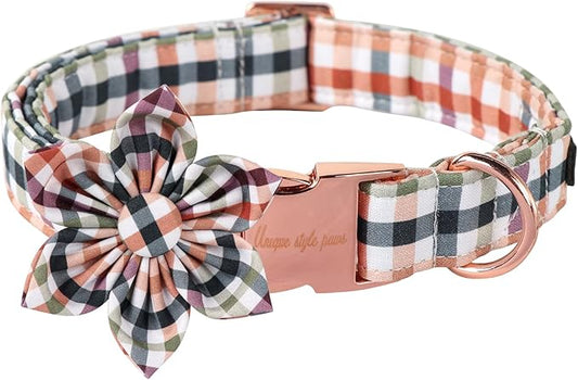 Unique Style Paws Cotton Dog Collar with Bow Floral Plaid Colorful Dog Collar with Bow Tie for Small Medium Large Dogs Pets Gifts