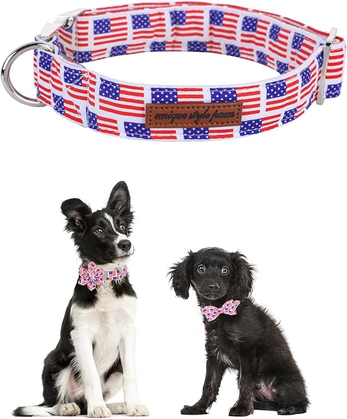 Unique style paws Dog Collar, Pet Collar Dog Bow Tie Gift for Girl or Boy Dogs, American Flag Adjustable Dog Collar for X-Small Dogs