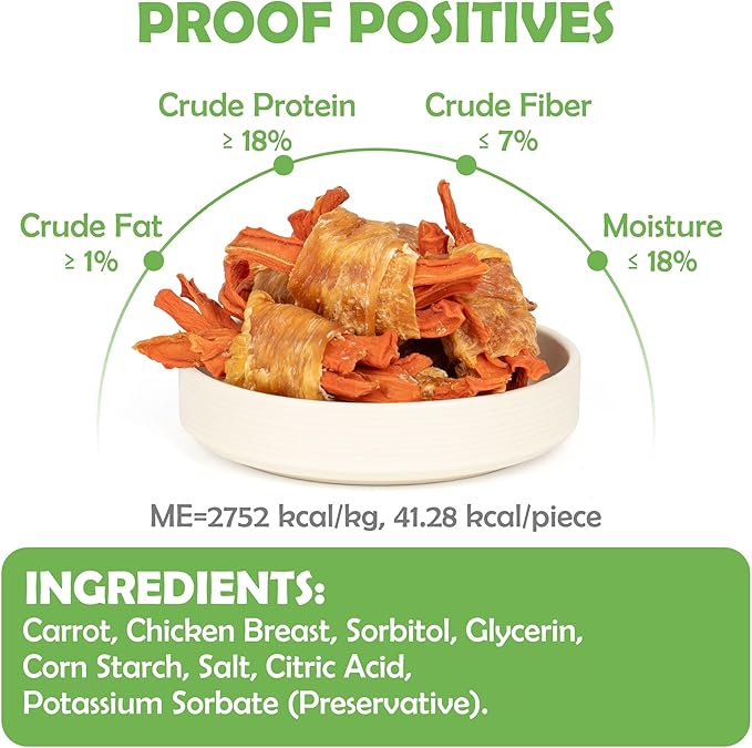 MON2SUN Rawhide Free Dog Treats, Chicken Wrapped Carrot Snacks, Healthy and Natural Chews for Small Dogs, 10.6oz (15 Count - Pack of 1)