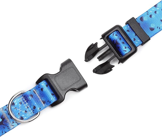 Adjustable Dog Collar with Patterns, Ultra Comfy Soft Nylon Breathable Pet Collar for Small Medium Large Dogs (L, Blue Ocean)