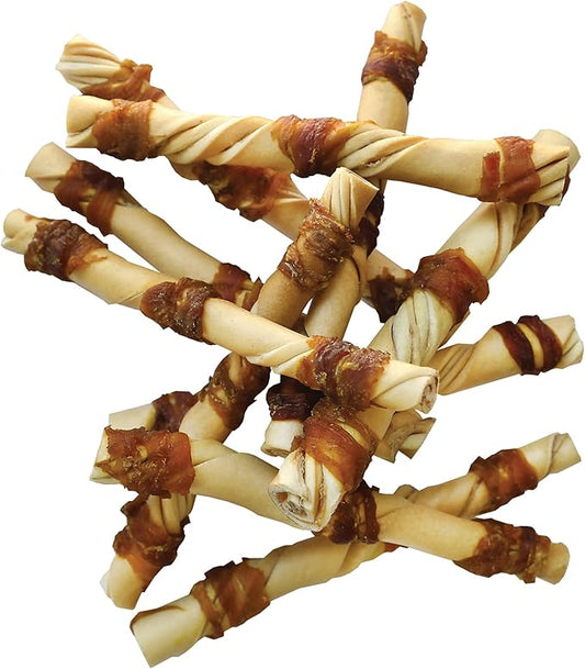 Water Buffalo Jerky Wrapped Cheek Twist Dog Chews - 10 Pack (Healthy Alternative for Beef Rawhides for Dogs, Natural Treat, Single Source Protein Dog Treat)