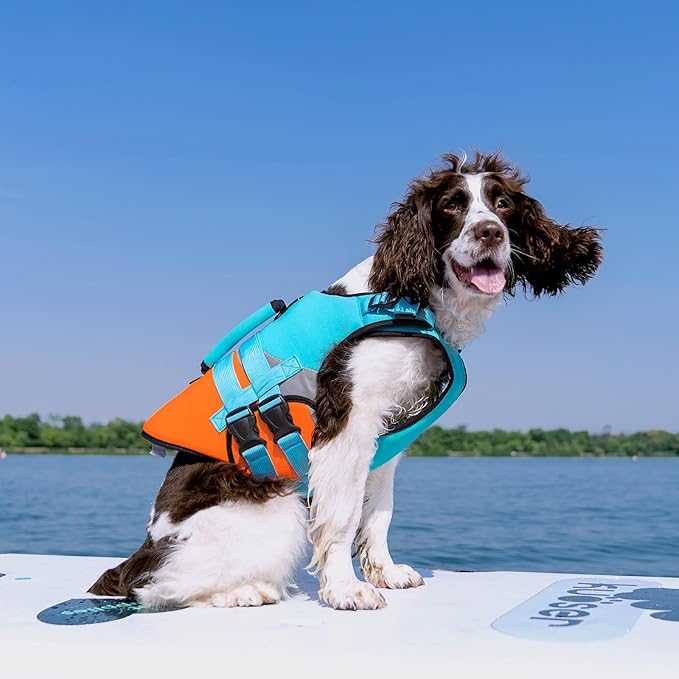 Kuoser Dog Life Jacket, XS High Flotation Dog Life Vest for Swimming Boating, Reflective Small Dogs Swimsuit Lifejacket, Puppy Pet Life Preserver with Double Rescue Handle, Blue, XS