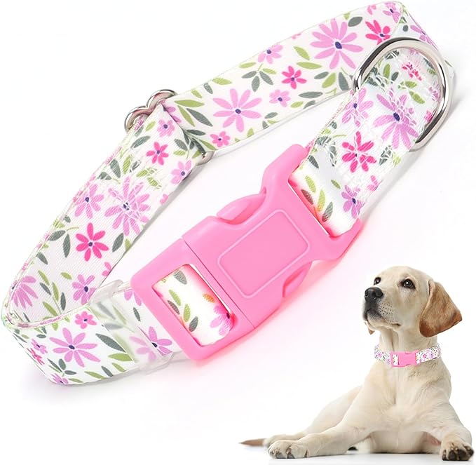 Small Dog Collar for Girl, Dog Collar with Flowers Patterns, Adjustable Comfy Soft Durable Pet Collar for XS Small Medium Large Dogs (Floral XS)