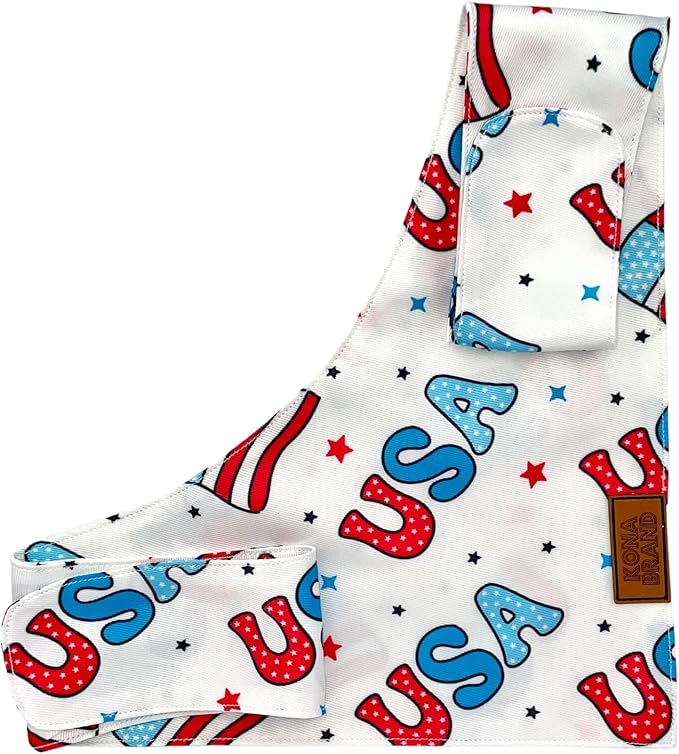 KonaBrandCo- Premium Handmade Dog Bandana | Dual Layered Silky Durable Polyester Fabric | Adjustable Fit Custom Shape- Won't Roll (Large, TEDDY- USA FLAG)