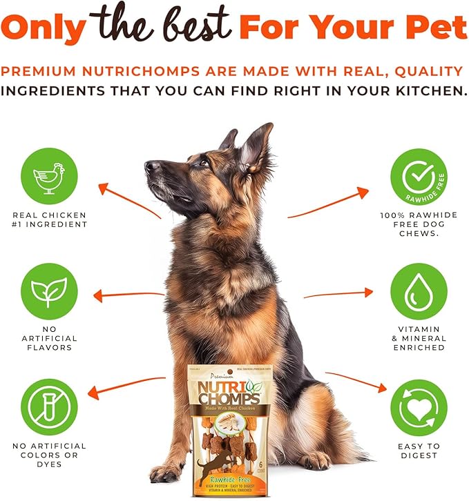 NutriChomps Dog Chews, 5-inch Kabobs, Easy to Digest, Rawhide-Free Dog Treats, 6 Count, Real Chicken and Duck flavor