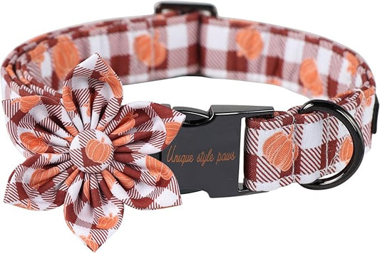 Unique Style Paws Cotton Dog Collar with Bow Halloween Pumpkin Plaid Dog Collar with Bow Tie for Small Medium Large Dogs Pets Gifts