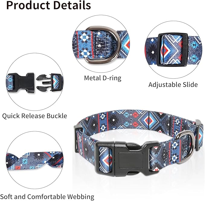 Timos Dog Collar, Adjustable Soft Dog Collar for Small Medium Large Dogs, Patterned Puppy Collars with Quick Release Buckle for Boy and Girl Female Dogs,S Length 9.84''-14.96'