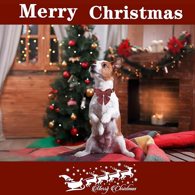 Unique style paws Christmas Dog Collar with Bow Tie Scottish Plaid Puppy Collar for Small Medium Large Dogs as Holiday Autumn Winter Gifts-XS