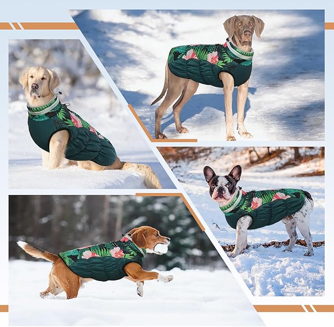 Winter Dog Coat,Large Dog Jacket,Waterproof Pet Jacket with Back Zipper,Pet Coat with Harness Built in,Warm Dogs Coat with Fleece Lined,Snow Jacket Clothes French Bulldog Shiba Inu,L