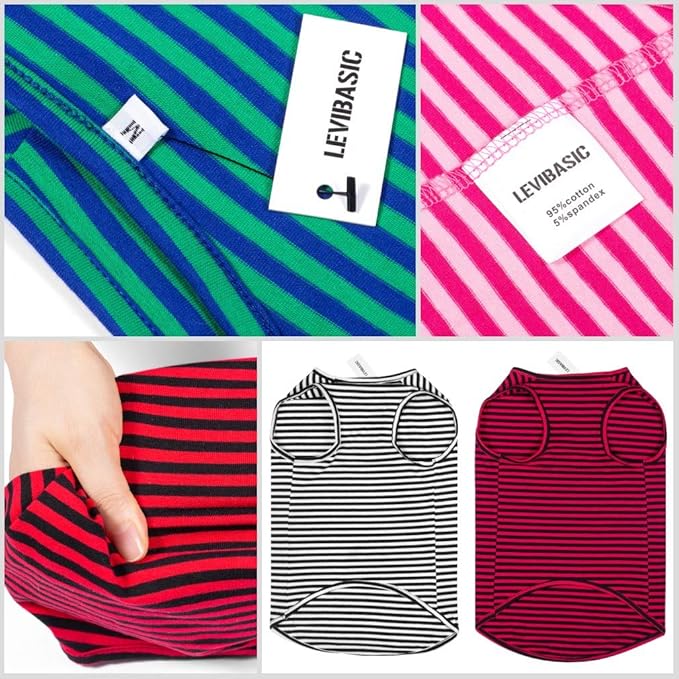 Dog Shirts Cotton Striped T-Shirts, Breathable Basic Vest for Puppy and Cat, Super Soft Stretchable Doggy Tee Tank Top Sleeveless, Fashion & Cute Color for Boys and Girls (XXL, Black+Red)