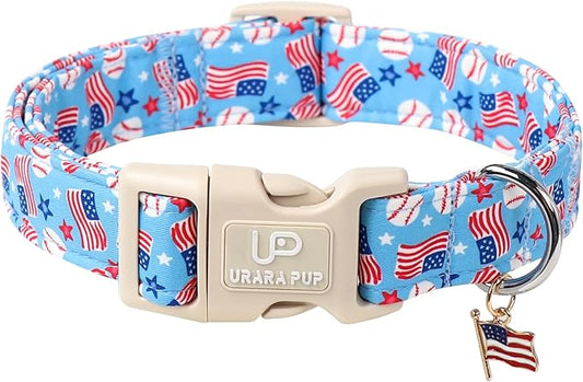 4th of July Dog Collar–American Flag Dog Collars,Patriotic Stars & Baseball Pet Collar with Quick Release,Adjustable for Small/Medium Dogs