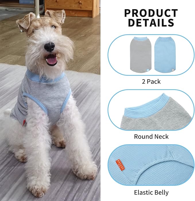 KYEESE 2Pack Dog Shirts Waffle for Small Dogs Stretchy Pet T-Shirts Lightweight Dog Tank Top Sleeveless Dogs Vest Breathable, Large, Blue+Grey