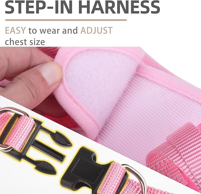 PUPTECK Dog Harness and Leash Set for Small Medium Dogs No Pull Step-in Soft Mesh Puppy Cat Vest Harnesses Reflective at Night, Plaid Pattern Pink M