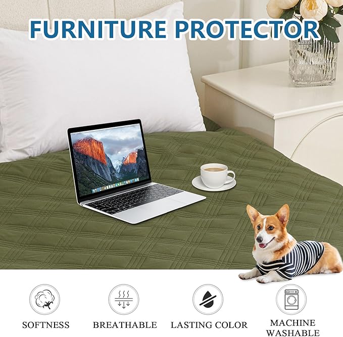 hyha Waterproof Dog Blanket, Reversible Pet Bed Blanket, Soft Sofa Couch Cover for Dogs Washable, Waterproof Pet Couch Covers for Sofa Puppy Cats Furniture Protector(30"x53", Green/Navy Blue)