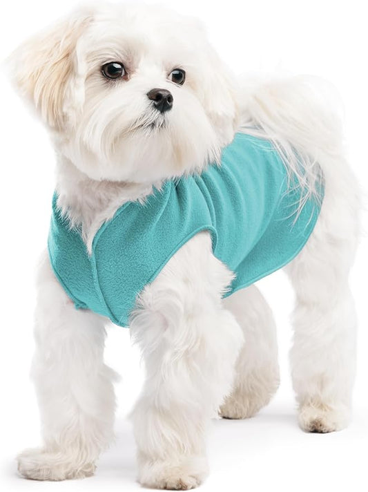 Stretch Fleece Dog Coat, Stretchy Pet Sweater, Machine Washable Pullover for Winter and Fall, Turquoise, 8