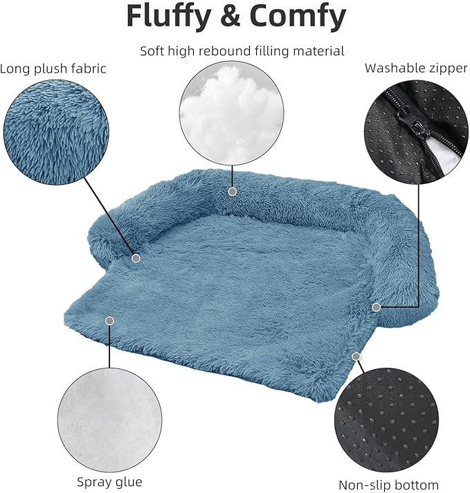 Calming Dog Bed Fluffy Plush Dog Mat for Furniture Protector with Removable Washable Cover for Large Medium Small Dogs and Cats (Extra Large (53x39.3x6), Navy)