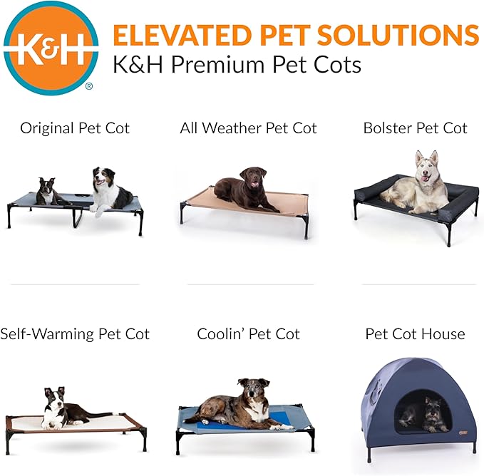K&H Pet Products Outdoor Elevated Dog Cot, Breathable Cooling Elevated Cot Hammock Pet Bed for XL Dogs, Washable Mesh Cover, Raised Metal Frame, Collapsible, Portable - Extra-Large 50 X 32in Gray