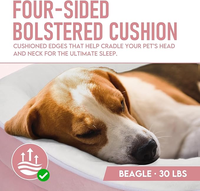 OhGeni Orthopedic Dog Couch Large Sized Pet Beds for Fathers Gifts with Comfort Foam Support, Soft Indestructible Fabric, Machine Washable Waterproof Removable Cover, 35-Inch (Pink)