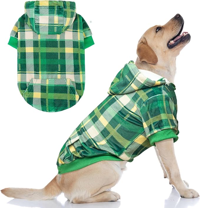 BEAUTYZOO Plaid Hoodie for Small Medium Large Dogs, British Style Soft Warm Sweater With Leash Hole, Hooded Cold Weather Clothes, Sweatshirt, Outfits, Winter Coat for Puppy Girls Boys
