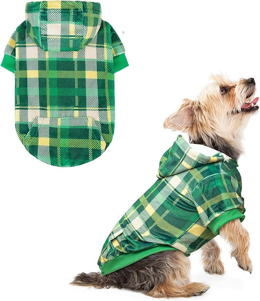 BEAUTYZOO Plaid Hoodie for Small Medium Large Dogs, British Style Soft Warm Sweater With Leash Hole, Hooded Cold Weather Clothes, Sweatshirt, Outfits, Winter Coat for Puppy Girls Boys
