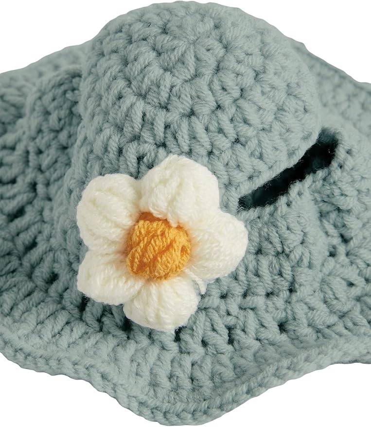 QWINEE Cartoon Flower Design Knit Cute Dog Hat Soft Cat Hat Rabbit Hat Halloween Christmas Party Costume Head Wear Accessories for Puppy Cat Kitten Small Dogs Small Animals Solid Blue S