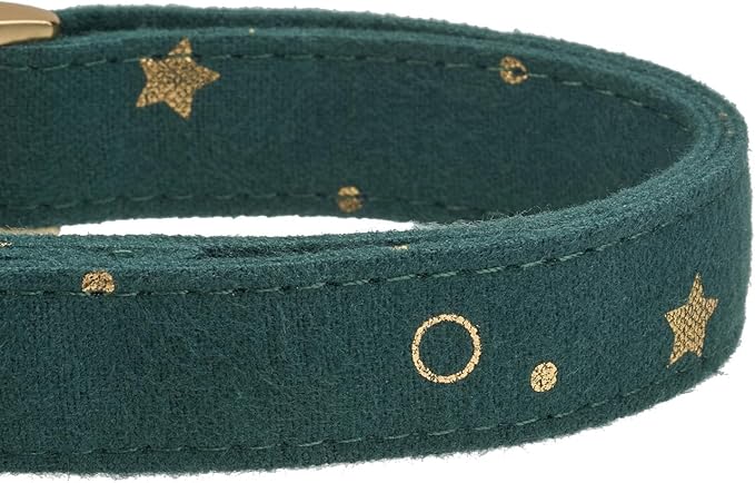 Cotton Dog Collar with Metal Buckle Adjustable Soft Dog Collars with Gold Star for Small Medium Large Dogs,Dark Green,Medium
