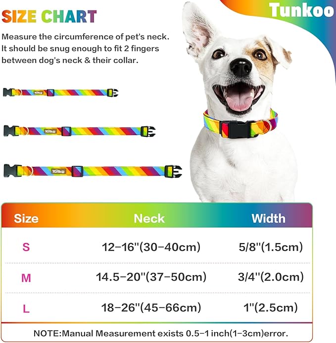 Tunkoo Rainbow Dog Collar, Cute Adjustable Striped Collar for LGBT Pride Month, Dog Collar with Strong Plastic Buckle - for Small Medium Large Pets, M