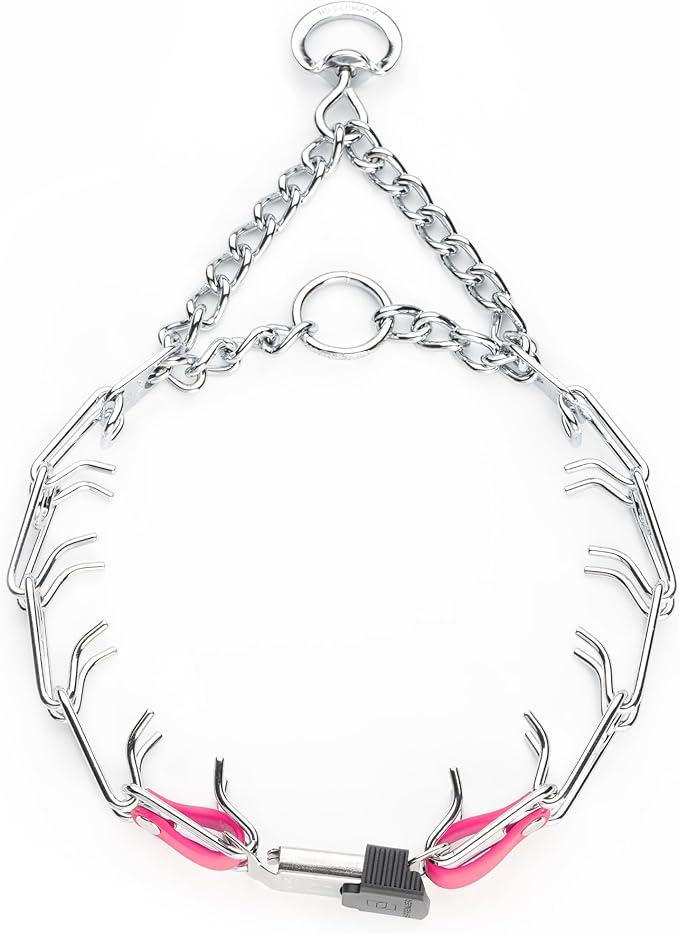 Herm Sprenger Chrome Plated Steel Dog Collar with Quick Release ClicLock Buckle and Biothane Insert Training Collar for Dogs Made in Germany (Passionfruit Pink, 23in x 3.2mm(Neck Size up to19-20in))