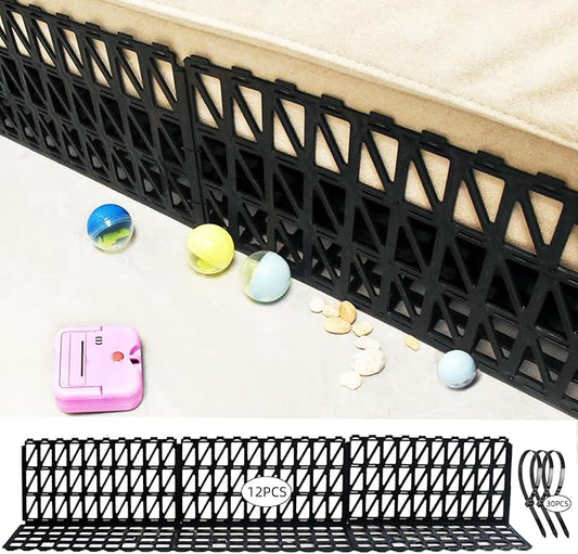 12 Pcs Under Couch Blocker for Bed Adjustable Furniture Plastic Under Bed Blocker with 30 Ties Black Couch Barriers for Dogs Pets Cats (Style 2)