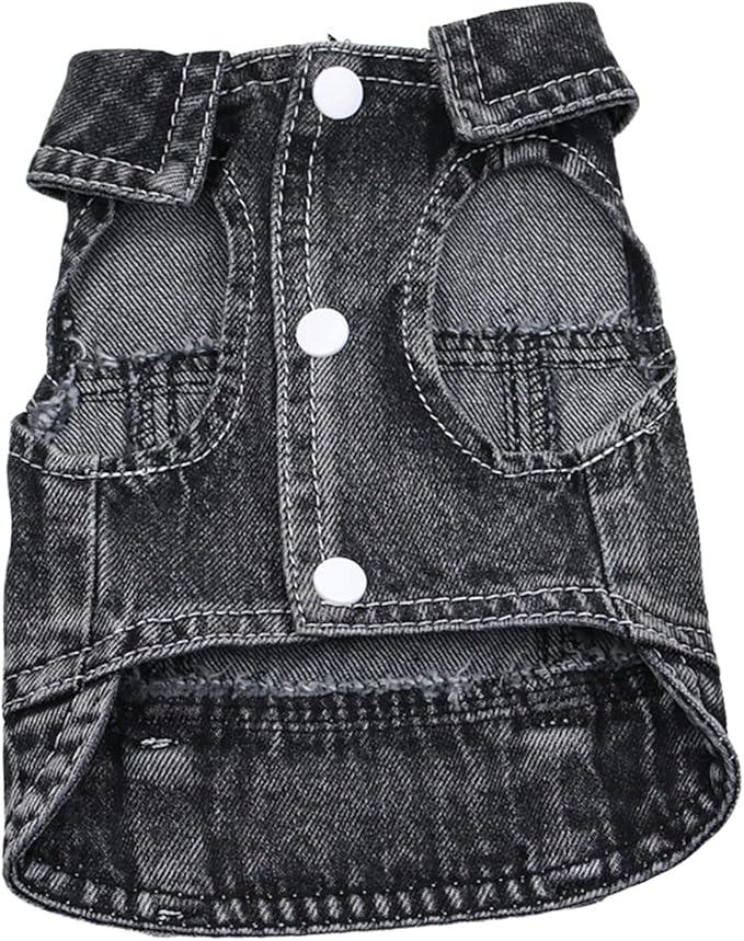 Puppy Clothes for Small Dogs Boy,Classic Western Denim Dog Coat,Dog Jeans Jacket with Leash D-Ring,Pet Cat Costumes,Cooling Harness Vest for Walking (Black, Medium)