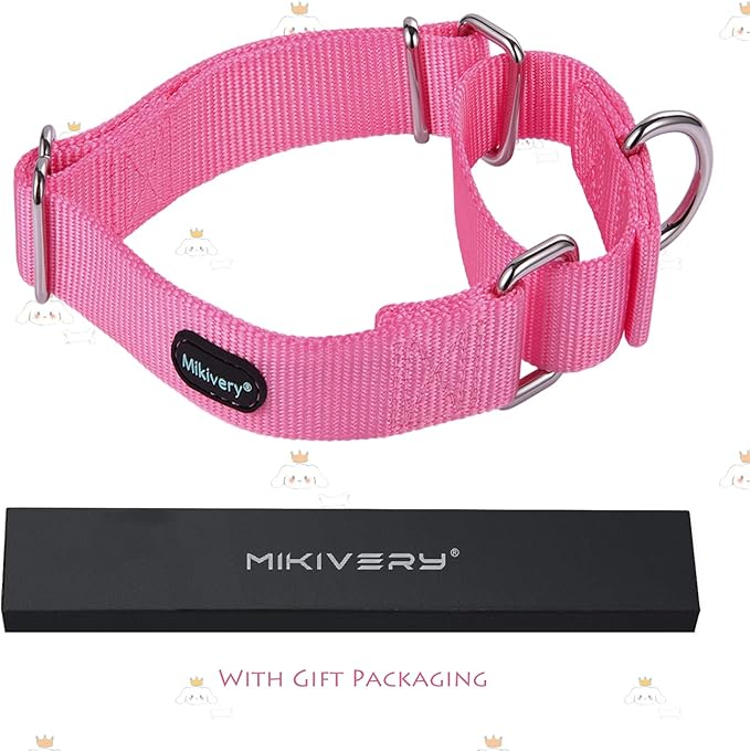 Mikivery Martingale Dog Collar Nylon Adjustable and Safety Training Colourful Comfortable Metal Buckle Pet Collars for Small Medium and Large Dogs(Pink,L)
