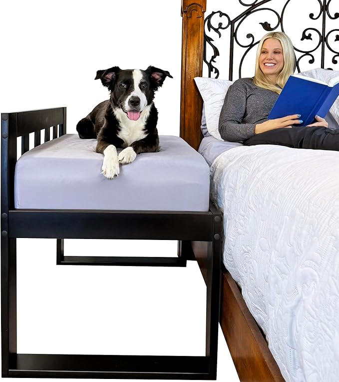 Dog Bed Frame - Wooden Raised Dog Bed Frame ONLY, Human-Style Freestanding Pet Bedside Cosleeper for Dogs & Cats, Wood Bunk Bassinet for Small, Medium & Large Breeds (High Profile)