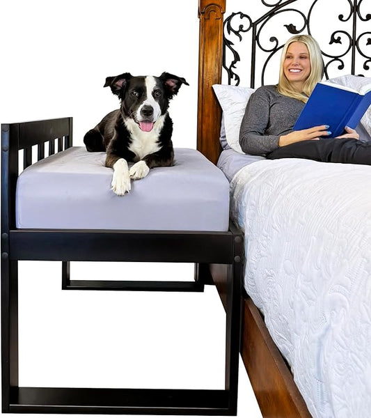 Dog Bed Frame - Wooden Raised Dog Bed Frame ONLY, Human-Style Freestanding Pet Bedside Cosleeper for Dogs & Cats, Wood Bunk Bassinet for Small, Medium & Large Breeds (High Profile)