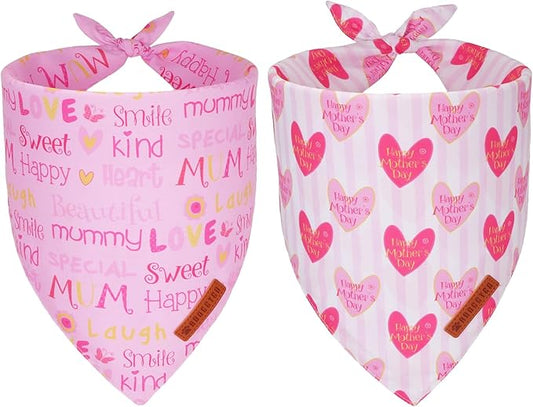 ADOGGYGO Mothers Day Dog Bandanas, Reversible Pink Pet Scarf, Premium Durable Fabric, Adjustable Fit Holiday Bandanas for Small Dogs Pets (Small)