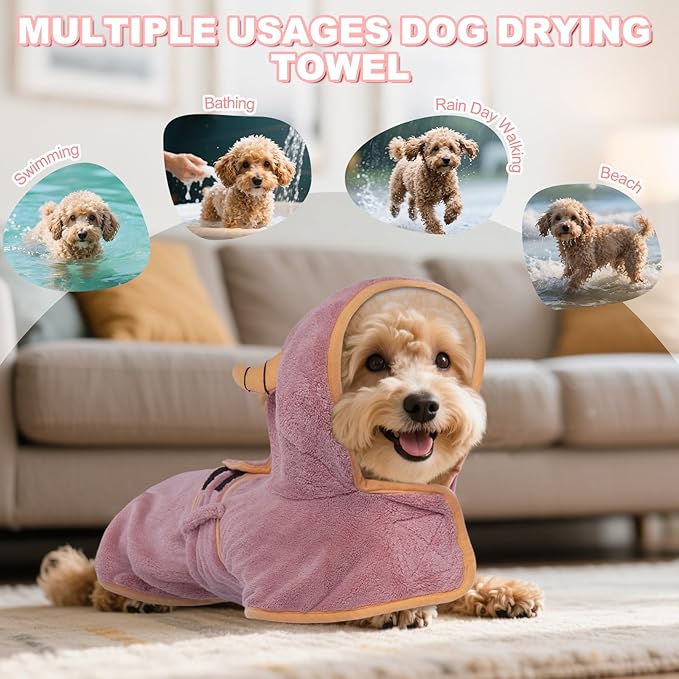 DENTRUN Dog Robes for After Bath - Super Absorbent & Fast Drying Coat with Hood, Bathrobe Beach Essentials, Bath Towels for Drying Dogs Large, Bath/Beach/Swimming Quick Dry Towel Robe