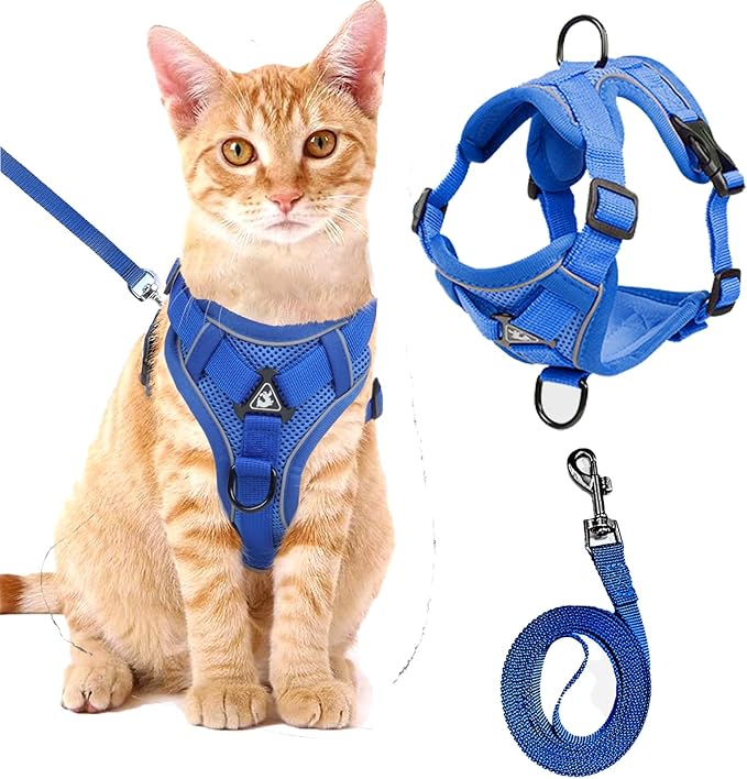 Cat Harness and Leash Set,Escape Proof Adjustable Soft Lightweight Kittens Vest Harnesses with Reflective Strips for Small Medium Large Cats,Walking Travel cat Harness Outdoor