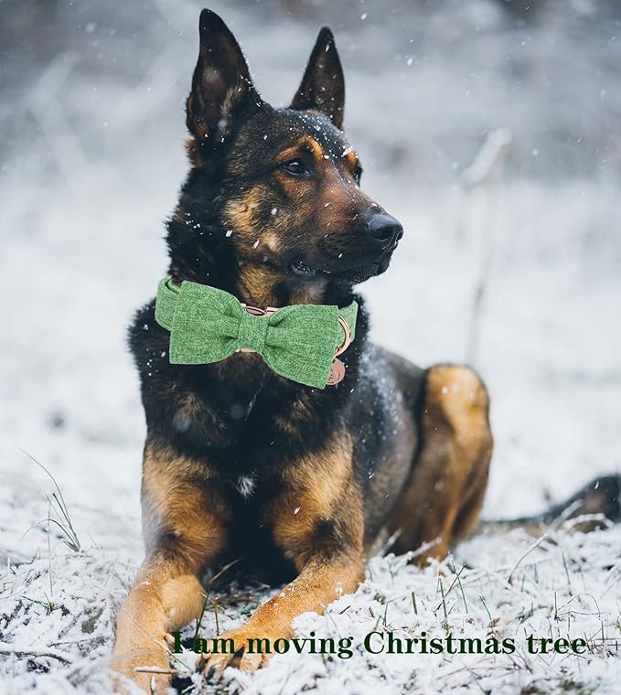 DOGWONG Hemp Cotton Dog Collar with Bow Green Pet Collar Durable Adjustable Puppy Collar for Small Medium Large Dogs