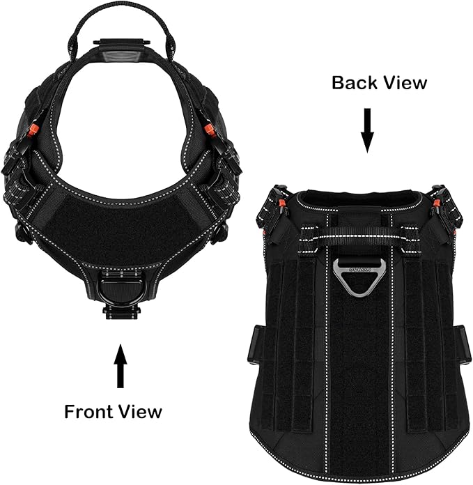 ICEFANG Tactical Dog Harness,X-Large Size, 2X Metal Buckle,Working Dog MOLLE Vest with Handle,No Pulling Front Leash Clip,Hook and Loop Panel