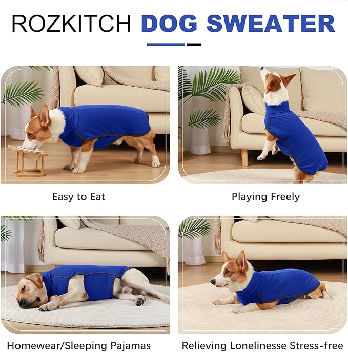 ROZKITCH Dog Winter Coat Soft Pullover Pajamas, Pet Windproof Warm Cold Weather Jacket Vest Cozy Onesie Jumpsuit Apparel Outfit Clothes for Small, Medium, Large Dogs Walking Hiking Travel Sleep Blue