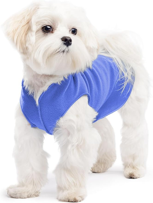 Stretch Fleece Dog Coat, Stretchy Pet Sweater, Machine Washable Pullover for Winter and Fall, Cornflower Blue, 8