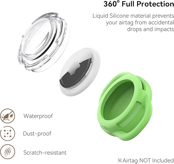 Waterproof Airtag Holder for Dog Collar, Soft Full-Body Protective Airtag Holder for Dog & Cat Collars, Ultra-Durable, Easy Installation, Lightweight Clear Airtag Case (Green, Small)