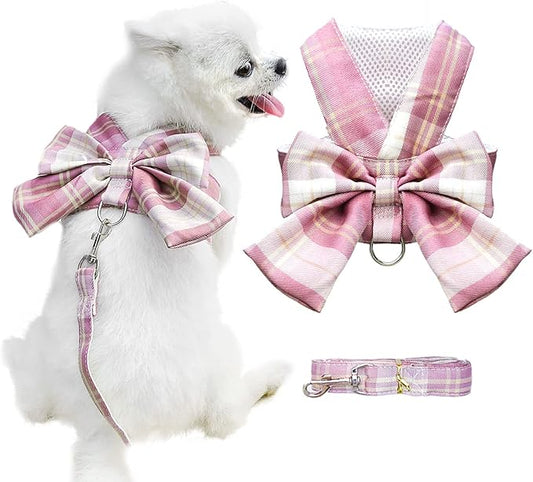 Small Dog Harness with D-Ring, Soft Mesh, Adjustable - Set Includes Puppy Pet Harness and Leash