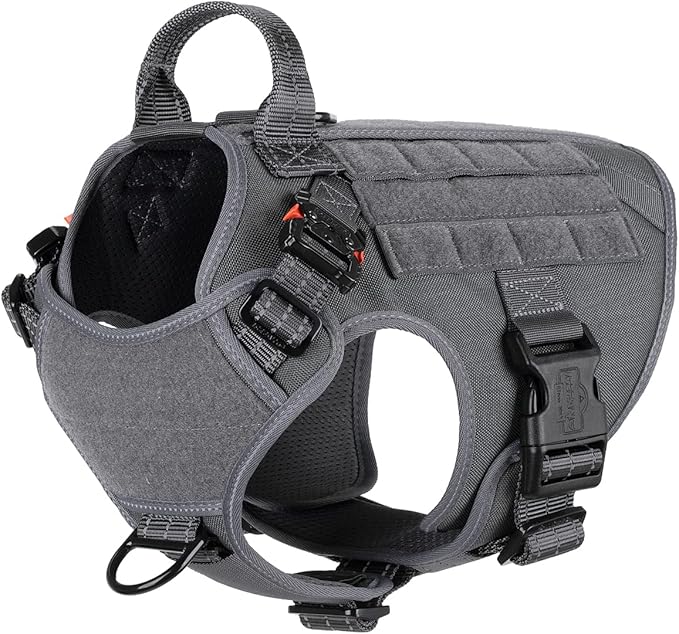 ICEFANG Tactical Dog Harness,Medium Size, 2X Metal Buckle,Working Dog MOLLE Vest with Handle,No Pulling Front Leash Clip,Hook and Loop Panel