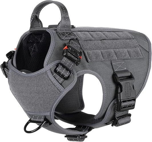 ICEFANG Tactical Dog Harness,Medium Size, 2X Metal Buckle,Working Dog MOLLE Vest with Handle,No Pulling Front Leash Clip,Hook and Loop Panel