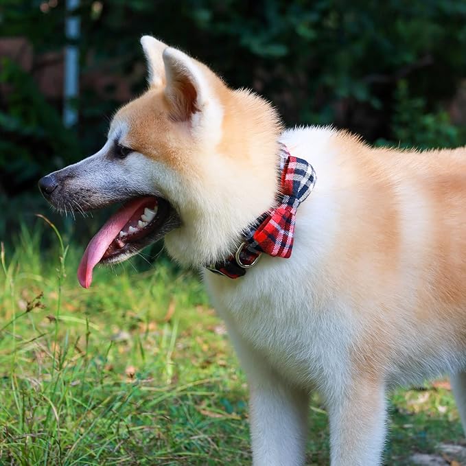 Faleela Soft &Comfy Bowtie Dog Collar,Detachable and Adjustable Bow Tie Collar,for Small Medium Large Pet (M, Red)