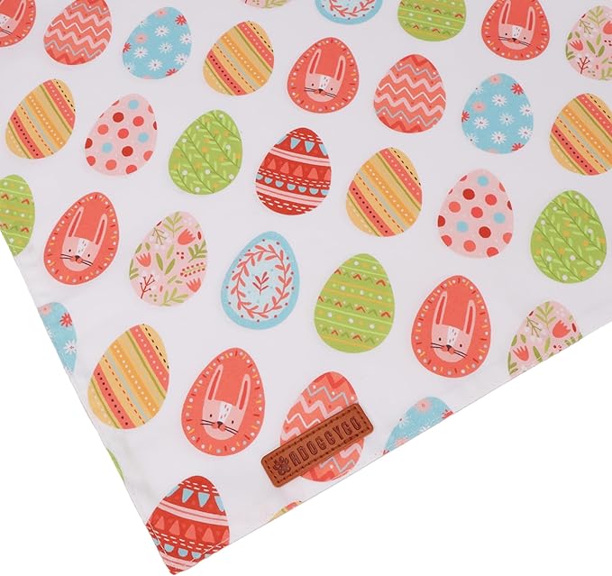ADOGGYGO Easter Dog Bandana, Eggs Bunny Pet Scarf, Premium Durable Fabric, Adjustable Fit White Green Holiday Easter Bandanas for Small Dogs (Small)