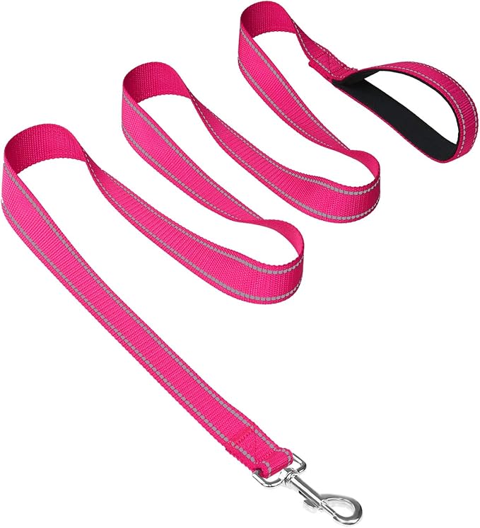 Joytale Double-Sided Reflective Dog Leash, 6 FT/5 FT/4 FT, Padded Handle Nylon Heavy Duty Leashes for Medium & Large Dogs Walking, Hotpink, 6FT
