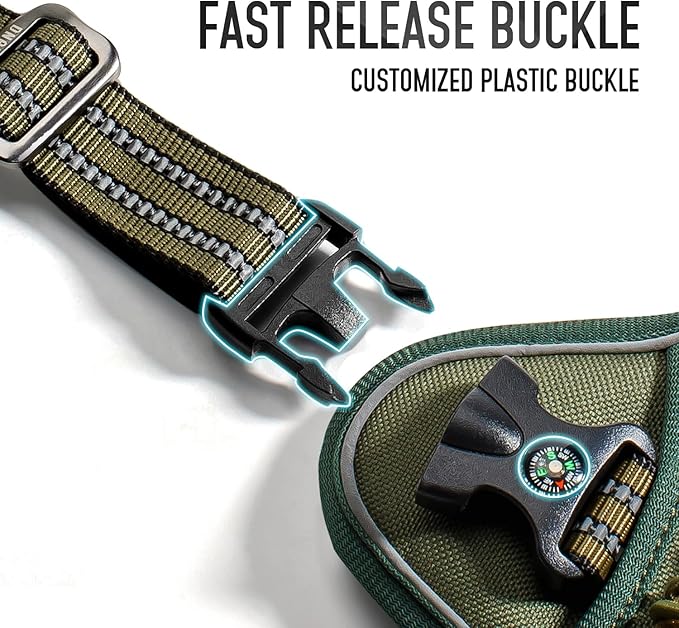 Tactical Dog Harness for Medium Large Dogs, Green Dog Harness with ID Card, Reflective Hiking Harness for Training Easy Control Dog Vest with Handle Green