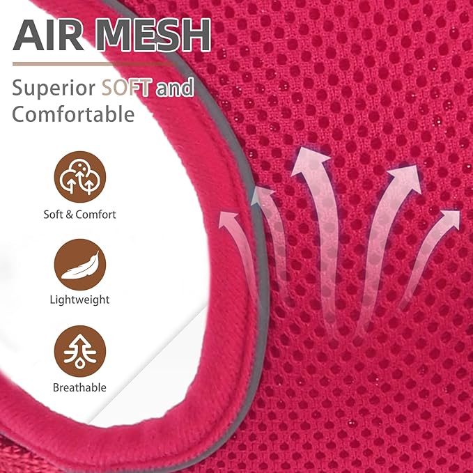 PUPTECK Dog Harness and Leash Set for Small Medium Dogs No Pull, Soft Mesh Adjustable Puppy Cat Harness Reflective at Night, Fuchsia S