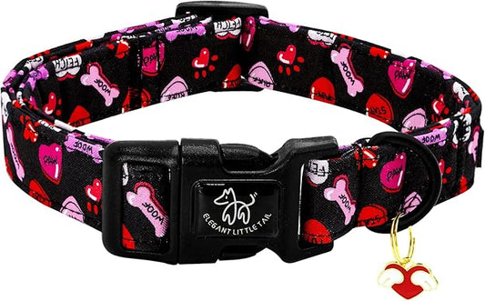 Elegant little tail Valentine's Dog Collar, Red Heart Dog Collars Female or Male Adjustable Cotton Pet Collar with Quick Release Buckle for Small Medium Large Dogs